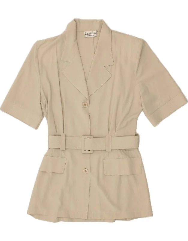 VINTAGE Womens Longline Short Sleeve Blazer Jacket UK 12 Medium Beige Knit Jacket Woven Jacket Fleece Jacket VINTAGE Womens Longline Short Sleeve Blazer Jacket UK 12 Medium Beige Knit Jacket Woven Jacket Fleece Jacket