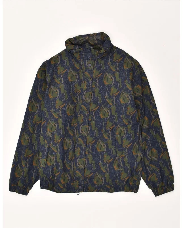 VINTAGE Womens Rain Jacket UK 14 Medium Navy Blue Flecked Polyester Boat Neck Shawl Collar Notched Collar VINTAGE Womens Rain Jacket UK 14 Medium Navy Blue Flecked Polyester Boat Neck Shawl Collar Notched Collar