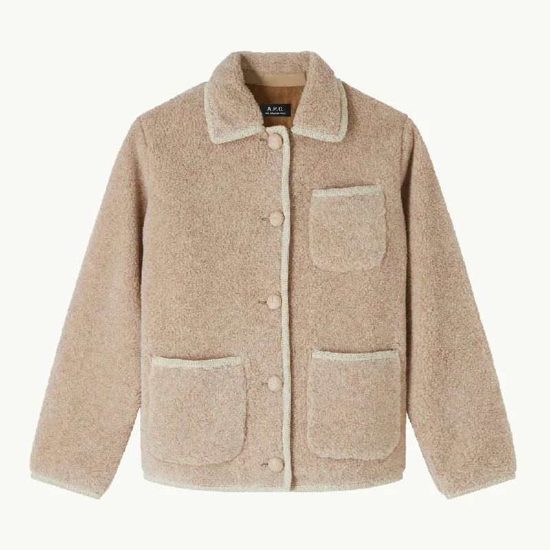 Women's Esther Jacket - Beige Rose Boat Neck Shawl Collar Notched Collar