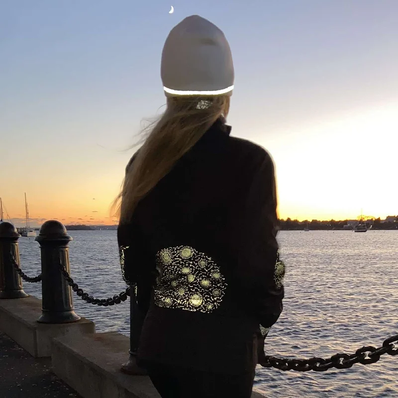 FINAL SALE: Women's Softshell Reflective Dandelion Jacket in Black Bomber Jacket Anorak Windbreaker FINAL SALE: Women's Softshell Reflective Dandelion Jacket in Black Bomber Jacket Anorak Windbreaker