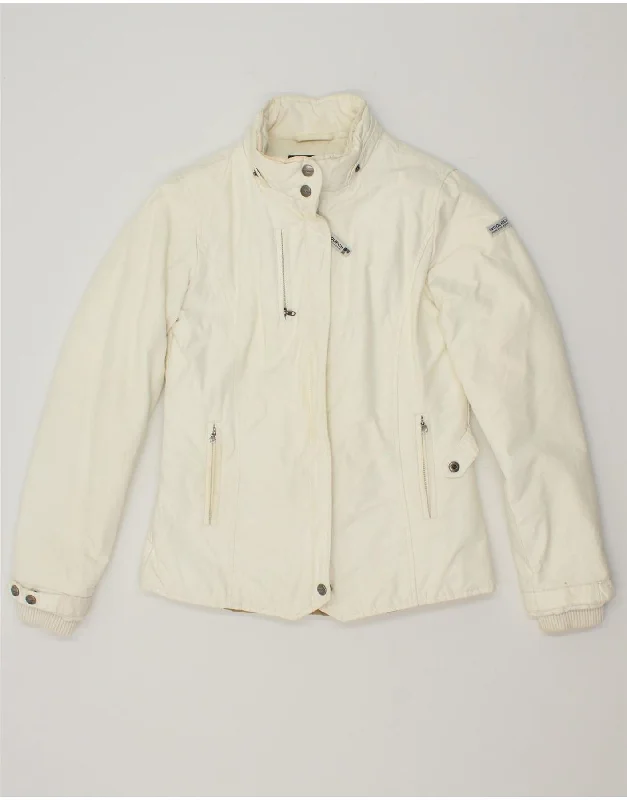 WOOLRICH Womens Bomber Jacket UK 14 Medium Off White Cotton Denim Jacket Leather Jacket Suede Jacket WOOLRICH Womens Bomber Jacket UK 14 Medium Off White Cotton Denim Jacket Leather Jacket Suede Jacket