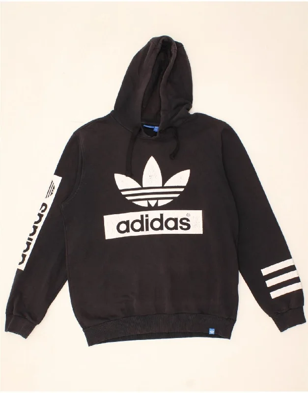 ADIDAS Mens Graphic Hoodie Jumper Large Black Cotton Hoodie with Pocket Utility Practical ADIDAS Mens Graphic Hoodie Jumper Large Black Cotton Hoodie with Pocket Utility Practical