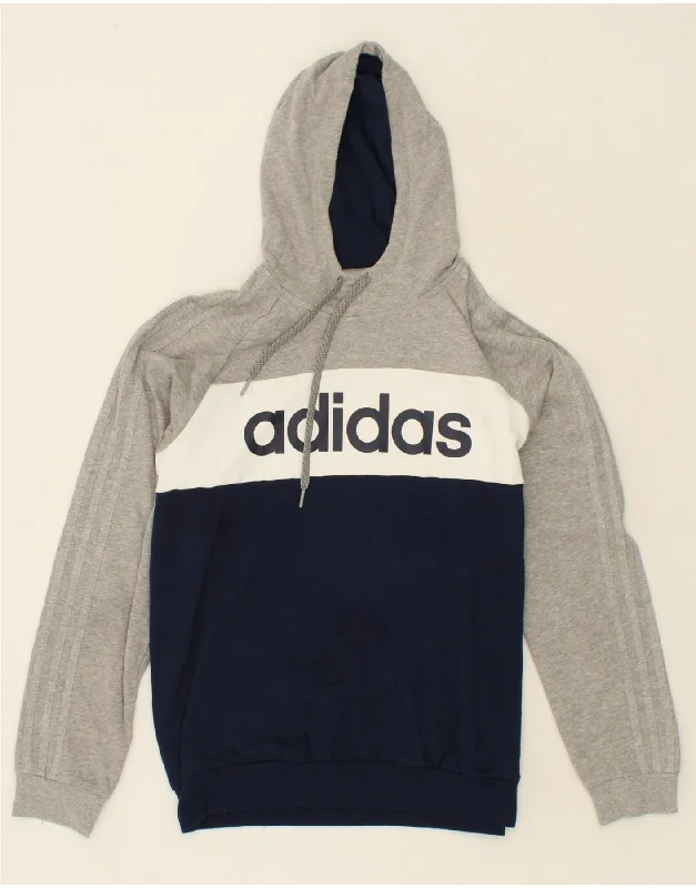 ADIDAS Mens Graphic Hoodie Jumper Large Grey Colourblock Cotton Hoodie with Relaxed Fit Easy Casual ADIDAS Mens Graphic Hoodie Jumper Large Grey Colourblock Cotton Hoodie with Relaxed Fit Easy Casual