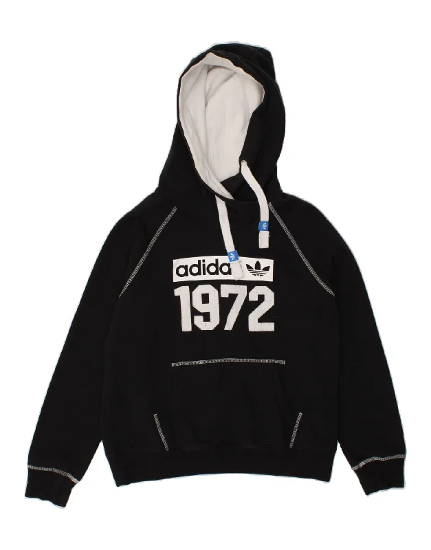 ADIDAS Womens Graphic Hoodie Jumper UK 12 Medium Black Cotton Hoodie with Button Placket Classic Preppy ADIDAS Womens Graphic Hoodie Jumper UK 12 Medium Black Cotton Hoodie with Button Placket Classic Preppy