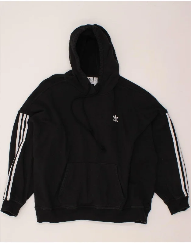 ADIDAS Womens Oversized Hoodie Jumper UK 12 Medium Black Cotton Hoodie with Gradient Ombre Colorful
