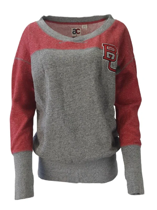 AMERICAN COLLEGIATE Women's Grey Long Sleeve BU Sweatshirt #W011BU2A NWT Hoodie with Hem Frayed Vintage Worn AMERICAN COLLEGIATE Women's Grey Long Sleeve BU Sweatshirt #W011BU2A NWT Hoodie with Hem Frayed Vintage Worn