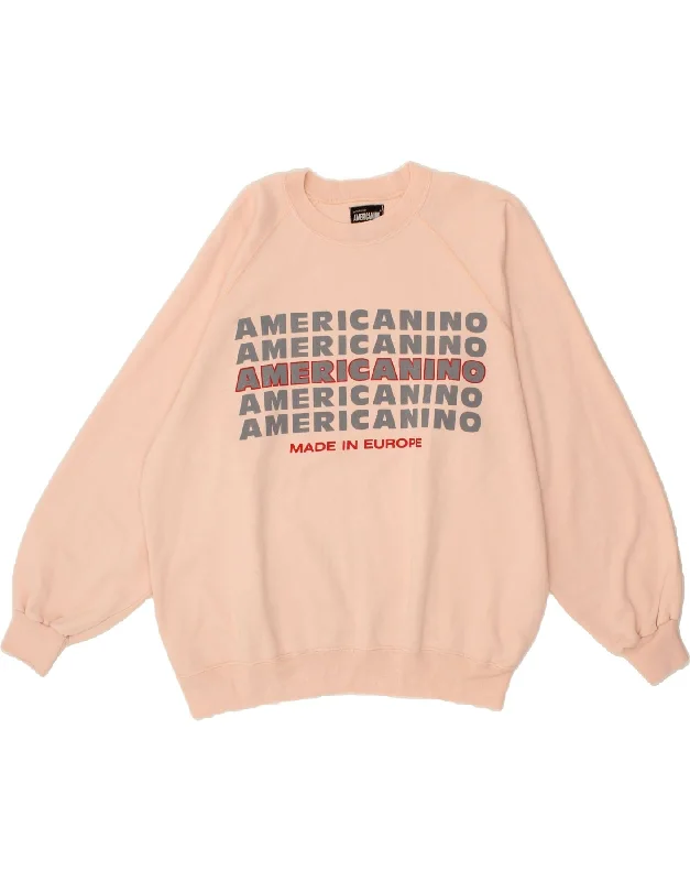 AMERICANINO Womens Oversized Graphic Sweatshirt Jumper UK 18 XL Pink Cotton Hoodie Fleece Lining Warmth