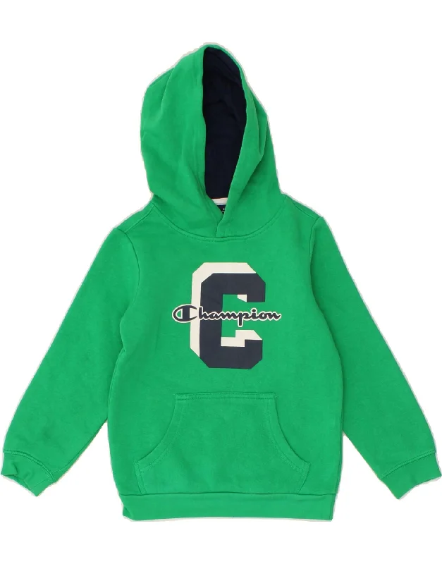 CHAMPION Boys Graphic Hoodie Jumper 5-6 Years XS Green Cotton