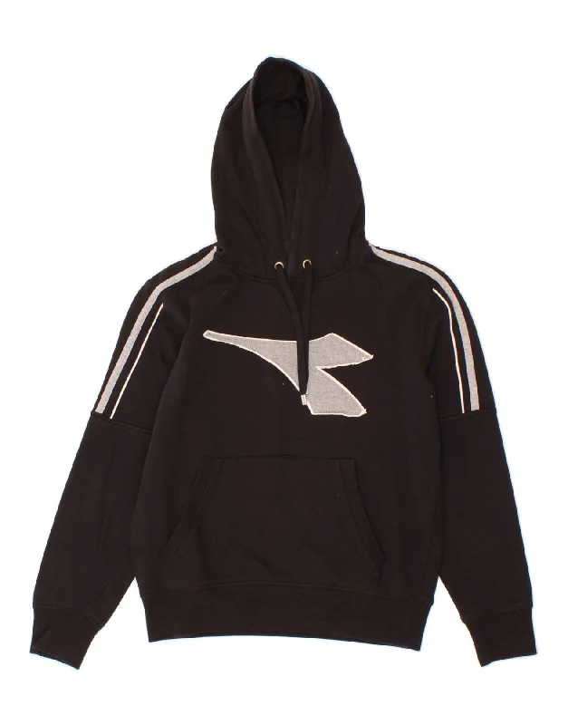 DIADORA Mens Graphic Hoodie Jumper Small Black Cotton Hoodie with Thumb Holes Functional Cozy DIADORA Mens Graphic Hoodie Jumper Small Black Cotton Hoodie with Thumb Holes Functional Cozy