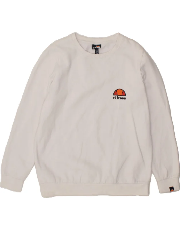 ELLESSE Womens Sweatshirt Jumper UK 14 Large White Cotton Hoodie with Slit Hem Functional Movement ELLESSE Womens Sweatshirt Jumper UK 14 Large White Cotton Hoodie with Slit Hem Functional Movement