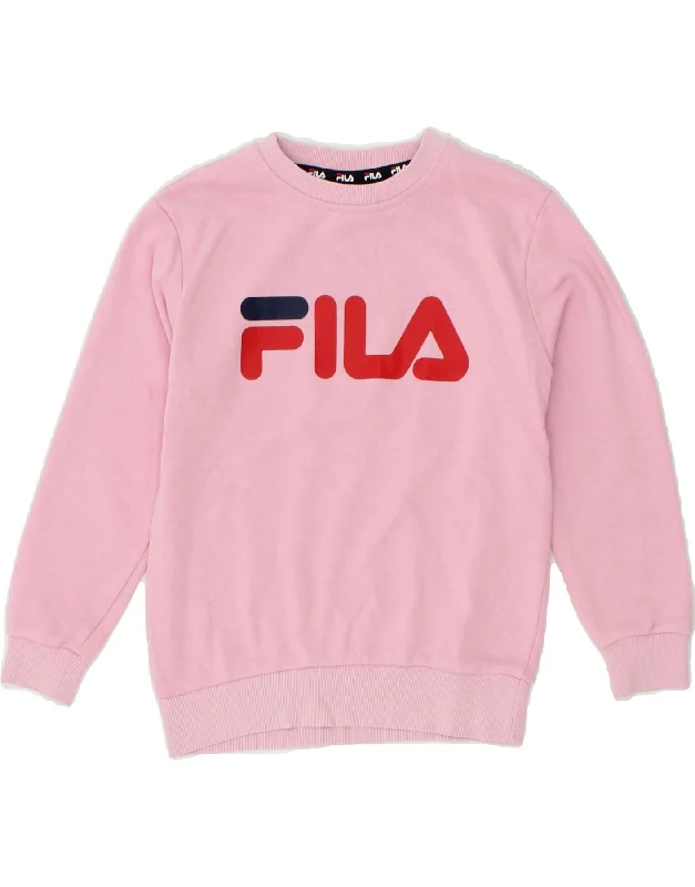 FILA Girls Graphic Sweatshirt Jumper 7-8 Years Pink Cotton