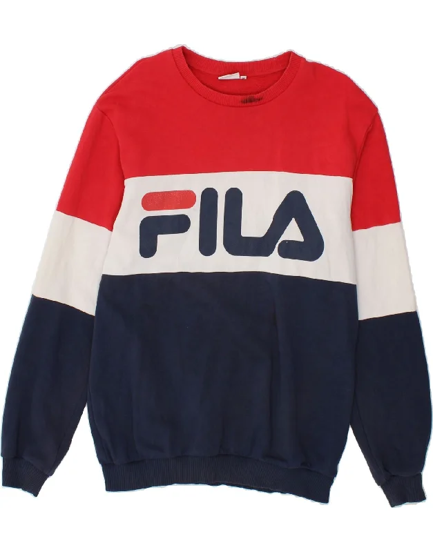 FILA Mens Graphic Sweatshirt Jumper Medium Red Colourblock Cotton Hoodie with Half-Zip Sporty Casual FILA Mens Graphic Sweatshirt Jumper Medium Red Colourblock Cotton Hoodie with Half-Zip Sporty Casual