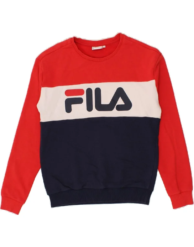 FILA Mens Graphic Sweatshirt Jumper Small Red Colourblock Cotton Hoodie Crop Top Short Trendy FILA Mens Graphic Sweatshirt Jumper Small Red Colourblock Cotton Hoodie Crop Top Short Trendy