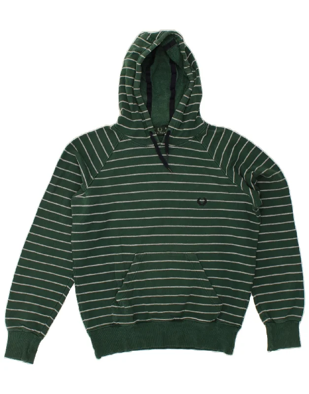FRED PERRY Mens Hoodie Jumper Small Green Striped Cotton Hoodie with Contrast Stitching Detailed Premium FRED PERRY Mens Hoodie Jumper Small Green Striped Cotton Hoodie with Contrast Stitching Detailed Premium