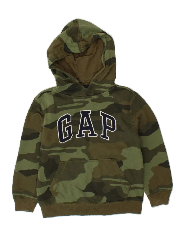 GAP Boys Graphic Hoodie Jumper 6-7 Years Small Khaki Camouflage Cotton