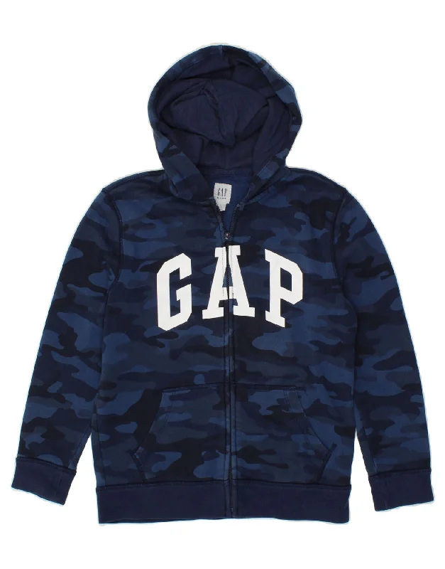 GAP Boys Graphic Zip Hoodie Sweater 9-10 Years Large Navy Blue Camouflage