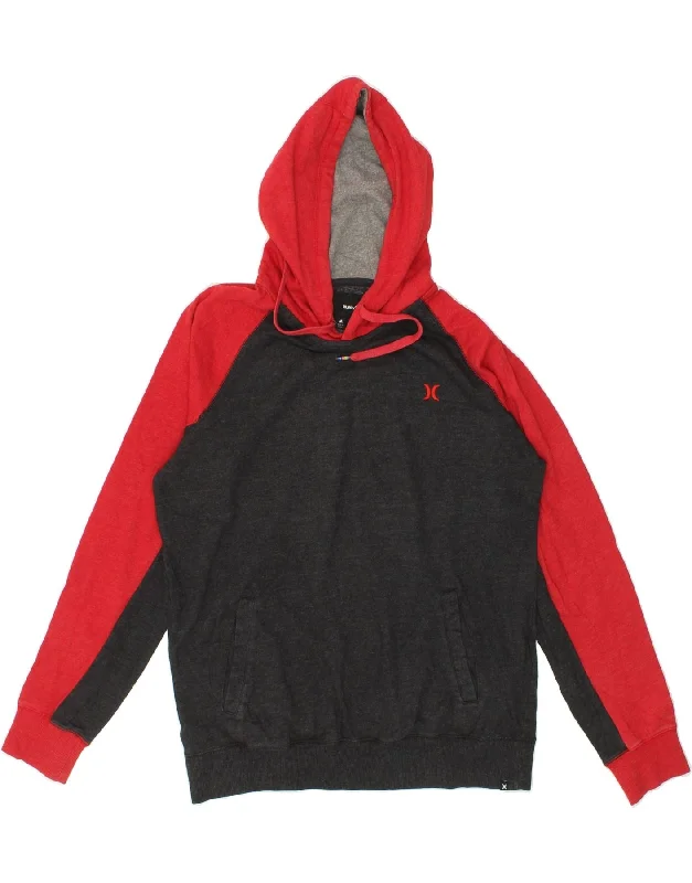 HURLEY Mens Hoodie Jumper Medium Grey Colourblock Cotton Hoodie with Fur Luxurious Winter HURLEY Mens Hoodie Jumper Medium Grey Colourblock Cotton Hoodie with Fur Luxurious Winter