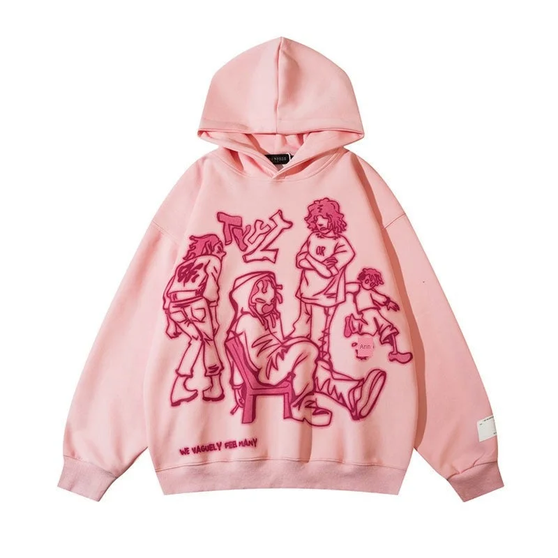 KG Cartoon Hoodie Hoodie with Hem Frayed Vintage Worn
