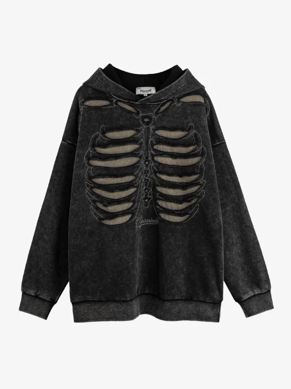 KG Cut Out Skeleton Hoodie Hoodie with Hem Patch Decorative Personalized