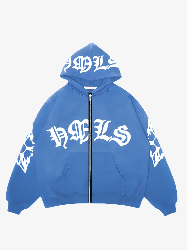 KG Puff Print Zipper Hoodie Hoodie with Hem Lace Feminine Delicate