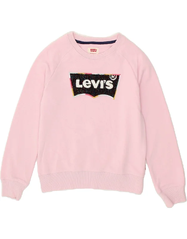 LEVI'S Girls Graphic Sweatshirt Jumper 11-12 Years Pink Cotton