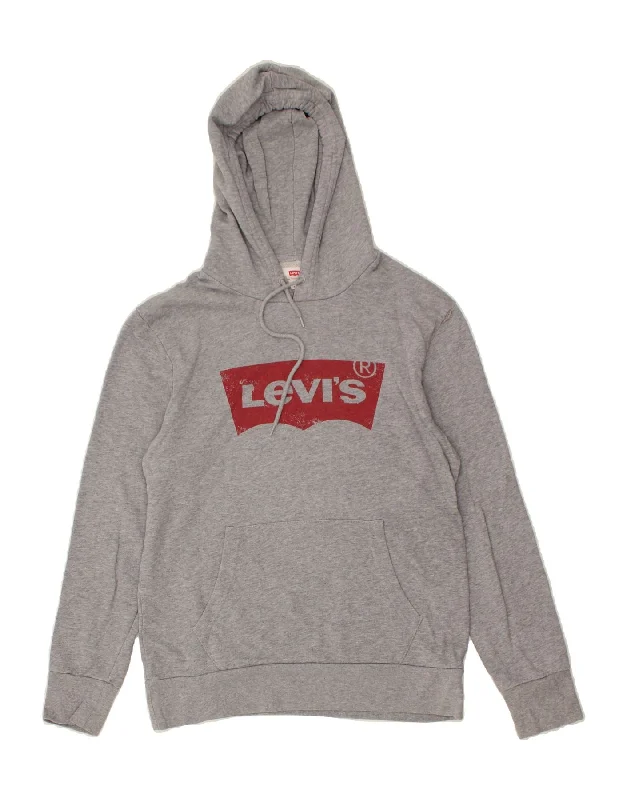 LEVI'S Mens Graphic Hoodie Jumper Small Grey Cotton