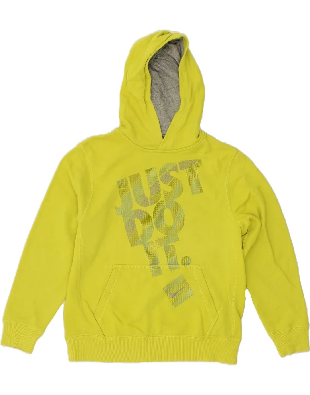 NIKE Boys Graphic Hoodie Jumper 12-13 Years Large Yellow Cotton