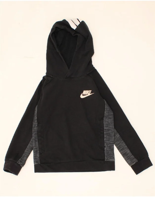 NIKE Boys Graphic Hoodie Jumper 8-9 Years Small Black Colourblock