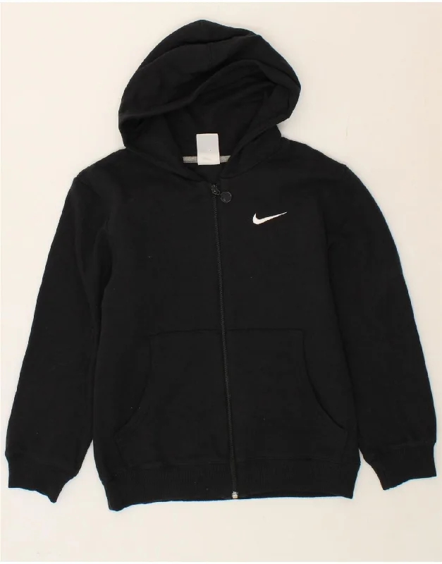 NIKE Boys Zip Hoodie Sweater 10-11 Years Medium  Black Cotton