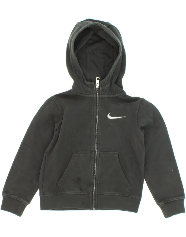 NIKE Boys Zip Hoodie Sweater 5-6 Years Medium Black Cotton