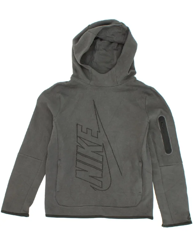 NIKE Girls Graphic Hoodie Jumper 12-13 Years Large Grey Cotton