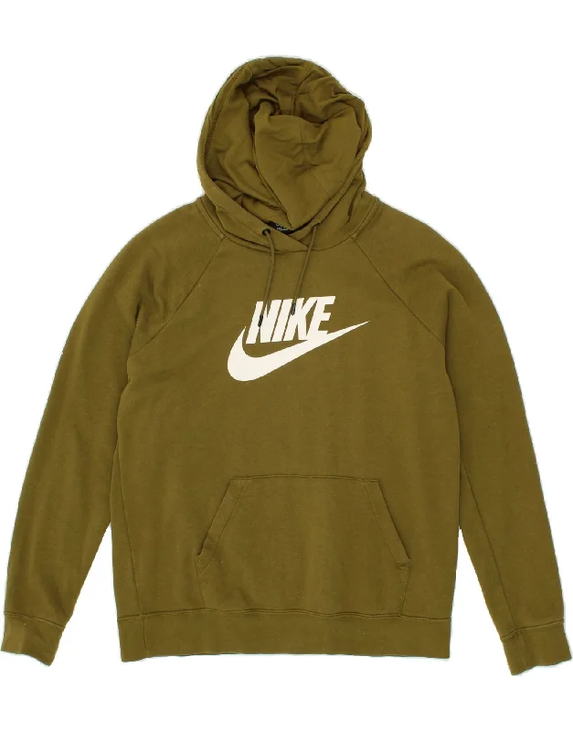 NIKE Mens Graphic Hoodie Jumper Medium Khaki Cotton Hoodie with Color Block Contrast Stylish NIKE Mens Graphic Hoodie Jumper Medium Khaki Cotton Hoodie with Color Block Contrast Stylish