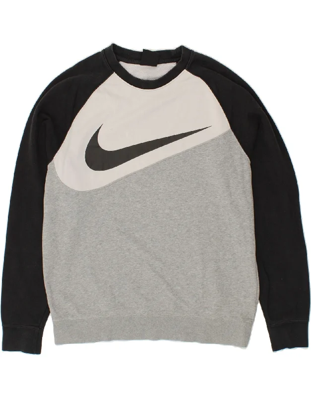 NIKE Mens Graphic Sweatshirt Jumper Large Grey Colourblock Cotton