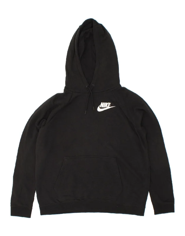 NIKE Mens Hoodie Jumper Large Black Cotton Hoodie with Exposed Zipper Edgy Industrial NIKE Mens Hoodie Jumper Large Black Cotton Hoodie with Exposed Zipper Edgy Industrial