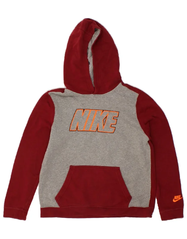 NIKE Womens Graphic Hoodie Jumper UK 10 Small Red Colourblock Cotton Hoodie with Camouflage Military Edgy