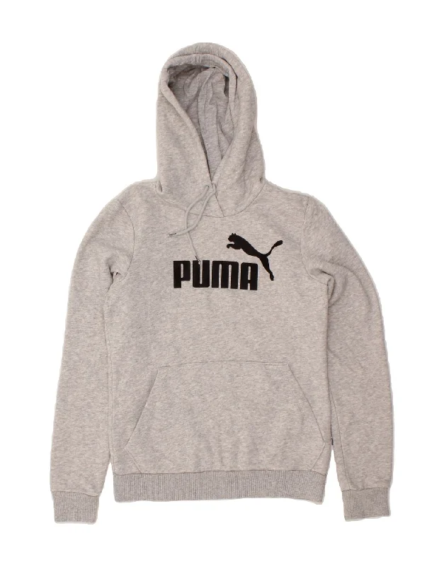 PUMA Womens Graphic Hoodie Jumper UK 10 Small Grey Cotton Hoodie with Mock Neck Collared Structured PUMA Womens Graphic Hoodie Jumper UK 10 Small Grey Cotton Hoodie with Mock Neck Collared Structured