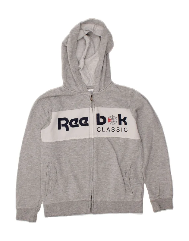 REEBOK Boys Graphic Zip Hoodie Sweater 6-7 Years Grey Hoodie with High Neck Warm Protective REEBOK Boys Graphic Zip Hoodie Sweater 6-7 Years Grey Hoodie with High Neck Warm Protective