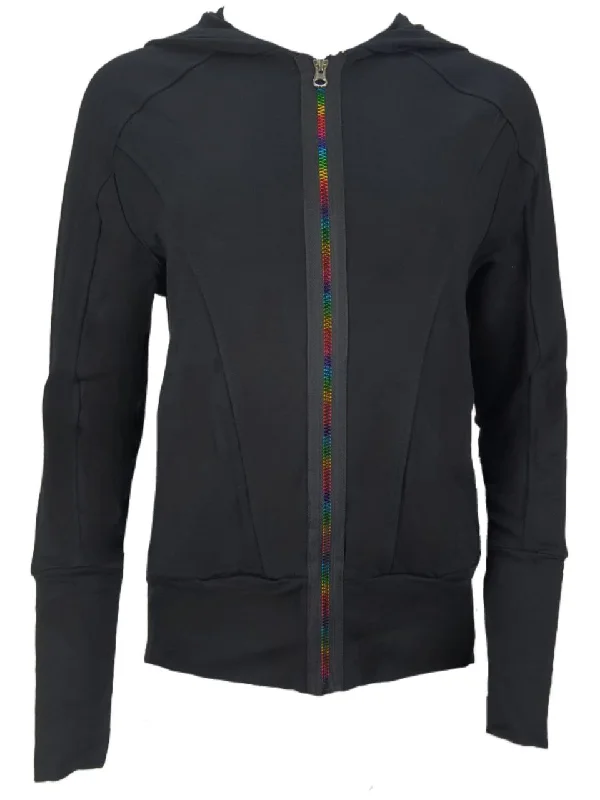 TEREZ Women's Black Rainbow Zipper Hoodie #2233640 Small NWT Hoodie with Slim Fit Tailored Modern TEREZ Women's Black Rainbow Zipper Hoodie #2233640 Small NWT Hoodie with Slim Fit Tailored Modern