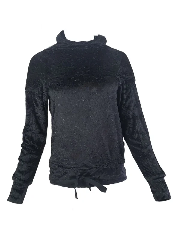 TEREZ Women's Black Velour Sweatshirt #22607803 NWT Hoodie with Hem Drawcord Adjustable Customizable TEREZ Women's Black Velour Sweatshirt #22607803 NWT Hoodie with Hem Drawcord Adjustable Customizable