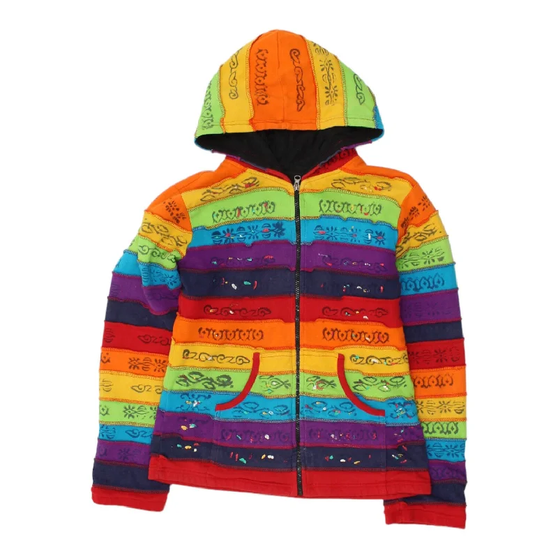 Vintage Womens Rainbow Patterned Full Zip Hoodie | Hippie Colourful Boho Hoody Hoodie with Metallic Shiny Futuristic Vintage Womens Rainbow Patterned Full Zip Hoodie | Hippie Colourful Boho Hoody Hoodie with Metallic Shiny Futuristic
