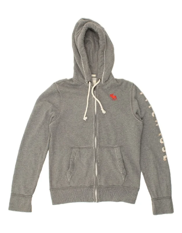 ABERCROMBIE & FITCH Womens Graphic Zip Hoodie Sweater UK 10 Small Grey Turtle Neck Boat Neck Asymmetrical Neck ABERCROMBIE & FITCH Womens Graphic Zip Hoodie Sweater UK 10 Small Grey Turtle Neck Boat Neck Asymmetrical Neck