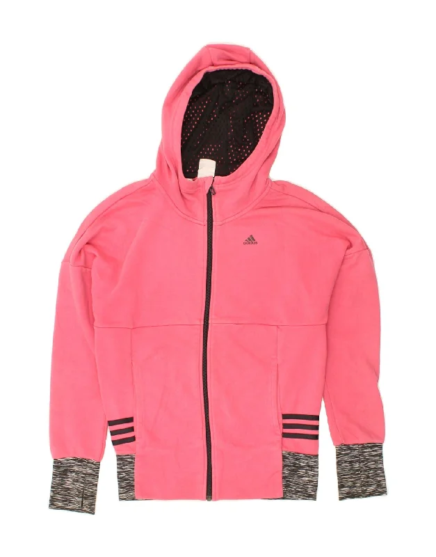 ADIDAS Girls Zip Hoodie Sweater 13-14 Years Pink Colourblock Cotton Cotton Fabric Linen Fabric Terry Fabric ADIDAS Girls Zip Hoodie Sweater 13-14 Years Pink Colourblock Cotton Cotton Fabric Linen Fabric Terry Fabric