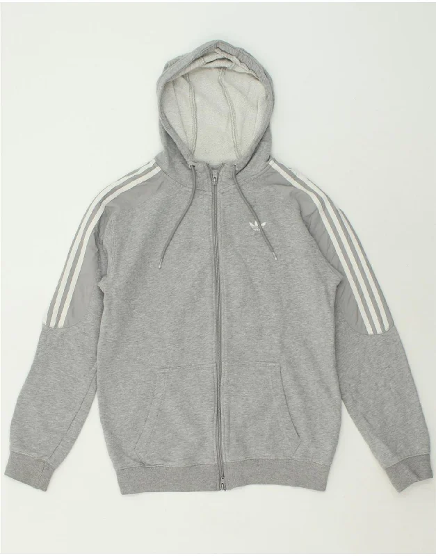 ADIDAS Mens Zip Hoodie Sweater Small Grey Cotton Neon Metallic Matte