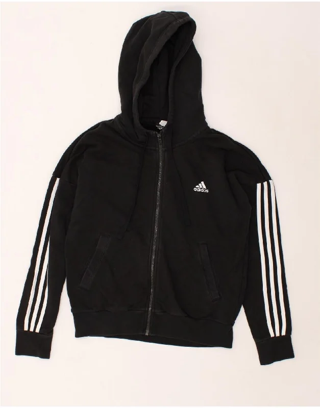 ADIDAS Womens Zip Hoodie Sweater UK 12/14 Medium Black Cotton Layered Multi-layer Single Layer ADIDAS Womens Zip Hoodie Sweater UK 12/14 Medium Black Cotton Layered Multi-layer Single Layer