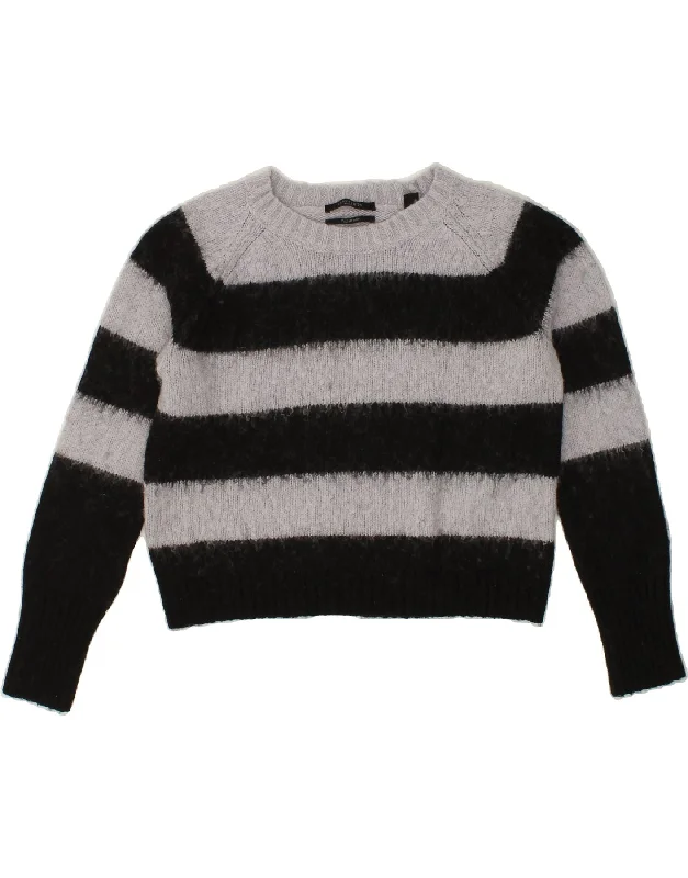 ALL SAINTS Womens Crop Boat Neck Jumper Sweater UK 14 Large Grey Striped Satin Fabric Silk Fabric Chiffon Fabric ALL SAINTS Womens Crop Boat Neck Jumper Sweater UK 14 Large Grey Striped Satin Fabric Silk Fabric Chiffon Fabric