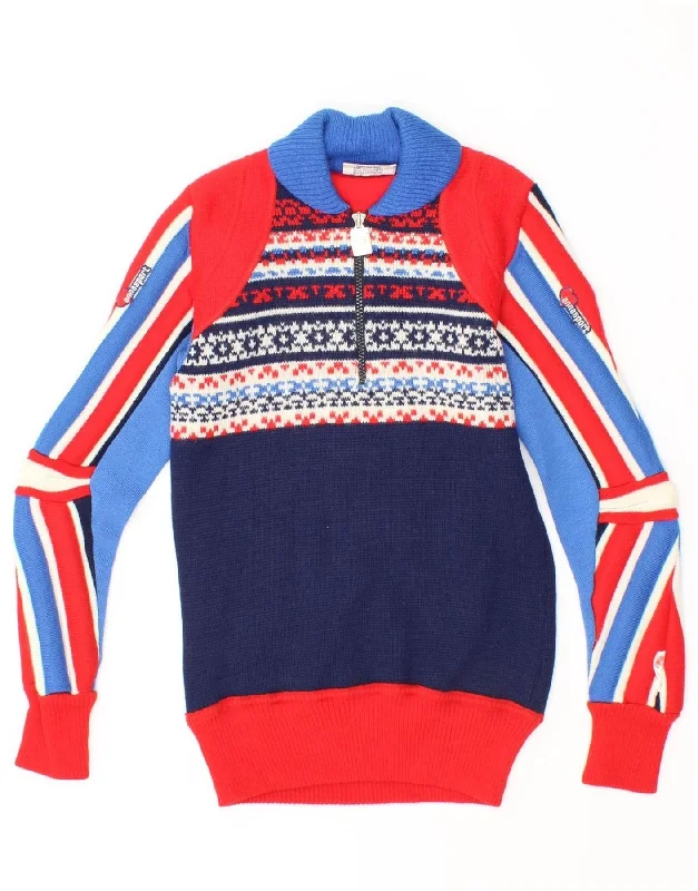 ANNASPORT Womens Zip Neck Jumper Sweater UK 8 Small Navy Blue Fair Isle Hooded Sweater Collared Sweater Shawl Collar ANNASPORT Womens Zip Neck Jumper Sweater UK 8 Small Navy Blue Fair Isle Hooded Sweater Collared Sweater Shawl Collar