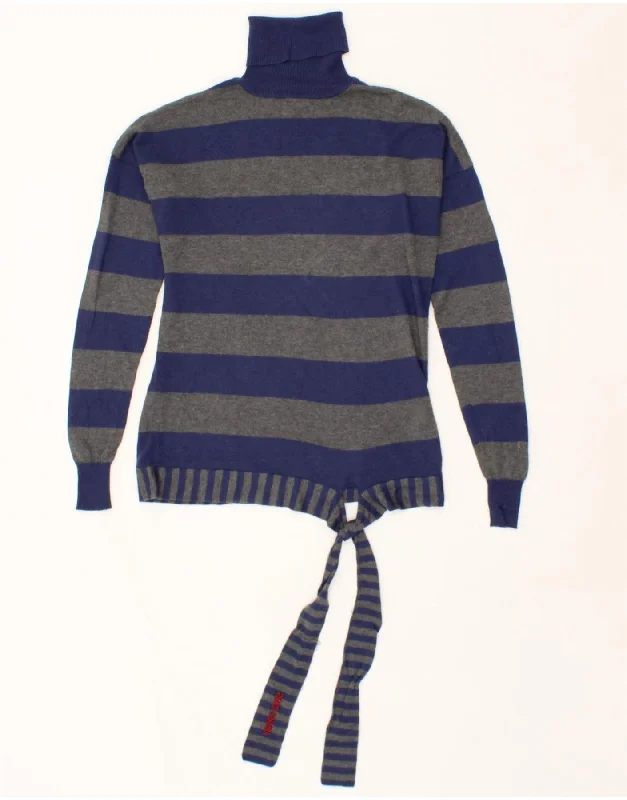 ARMANI JEANS Womens Roll Neck Jumper Sweater IT 40 Small Grey Striped Satin Blend Silk Blend Wool Blend ARMANI JEANS Womens Roll Neck Jumper Sweater IT 40 Small Grey Striped Satin Blend Silk Blend Wool Blend