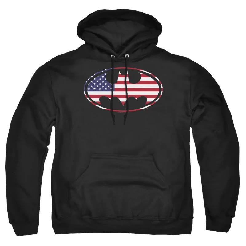 Batman American Flag Oval - Pullover Hoodie Ribbed Crew Neck