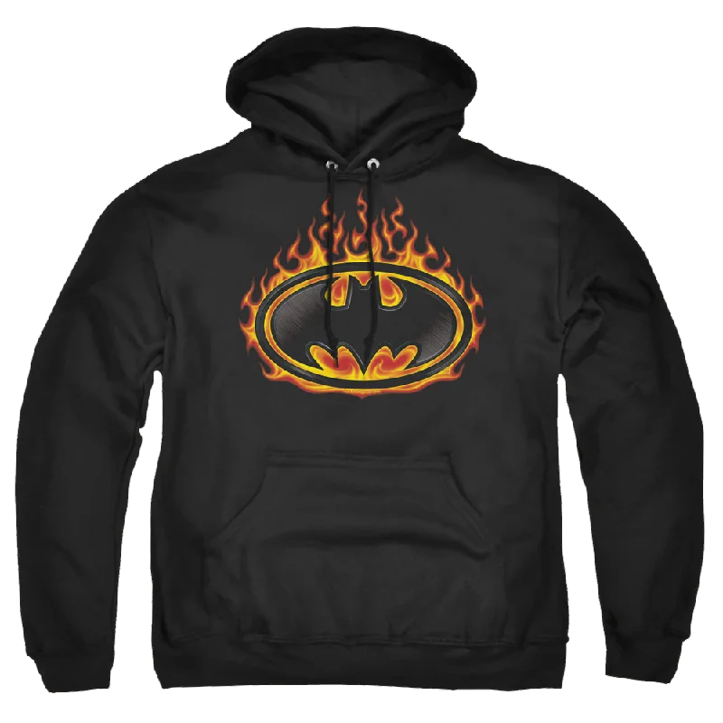 Batman Bat Flames Shield - Pullover Hoodie Spaghetti Sleeve Top