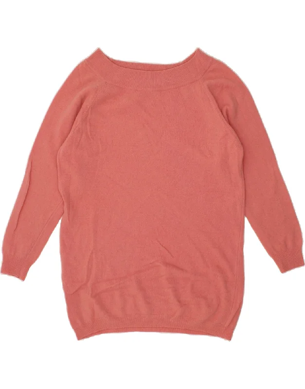 BENETTON Womens Boat Neck Jumper Sweater UK 14 Medium Pink Lambswool Ribbed Striped Patterned BENETTON Womens Boat Neck Jumper Sweater UK 14 Medium Pink Lambswool Ribbed Striped Patterned